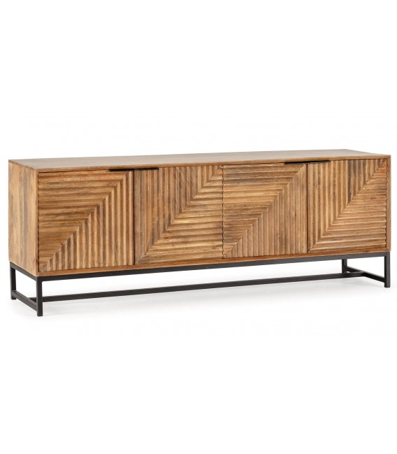 Mueble de TV madera tallada natural patas y tiradores en metal negro mdmhogar