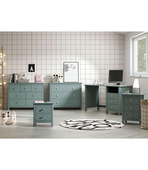 Mesa de escritorio 3 cajones madera de pino lacado en verde mdmhogar