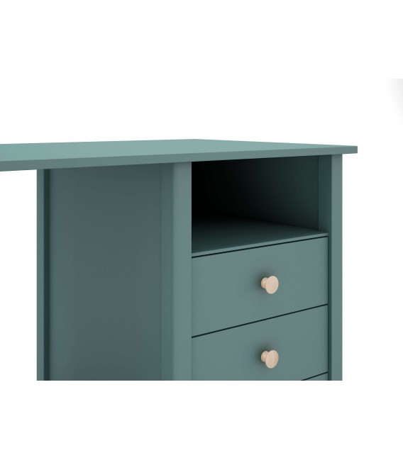Mesa de escritorio 3 cajones madera de pino lacado en verde mdmhogar