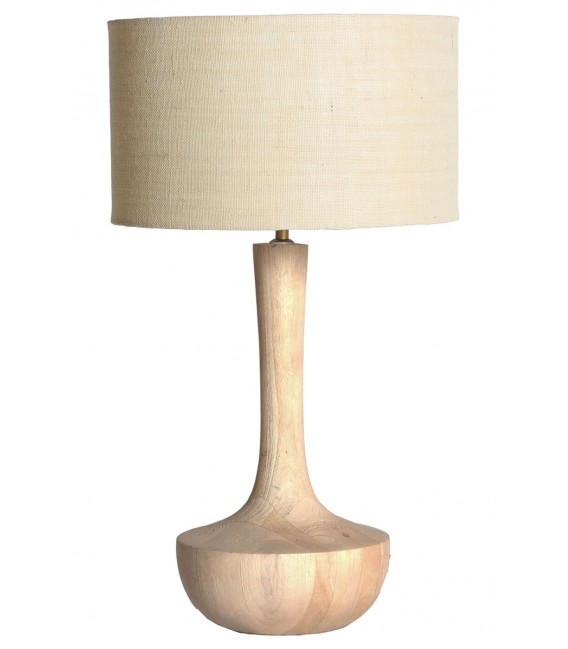 Lámpara de sobremesa grande madera de mango natural pantalla yute mdmhogar