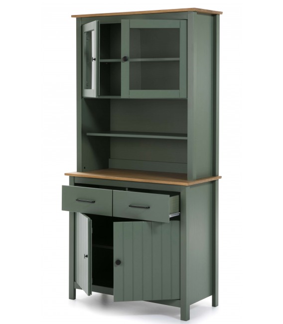 Vitrina combinada pino natural combinado con laca verde