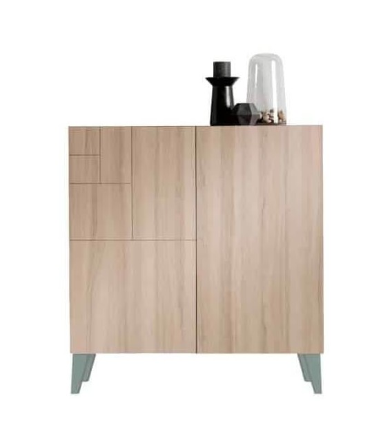 Zapatero melamina imitación roble patas verdes 14/16 pares mdmhogar