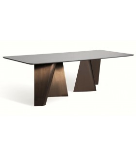 Mesa de comedor grande acero y porcelánico oro y negro, art decó mdmhogar