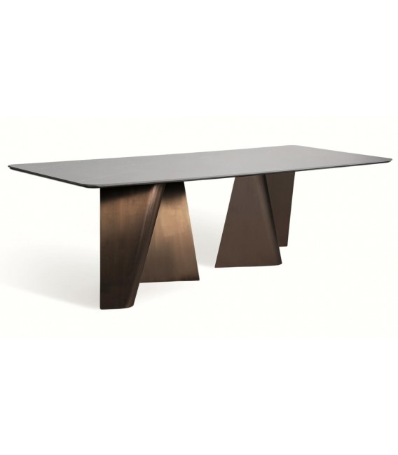 Mesa de comedor grande acero y porcelánico oro y negro, art decó mdmhogar