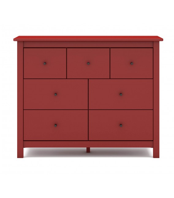 Cómoda pino lacado en rojo de gran capacidad 7 cajones mdmhogar