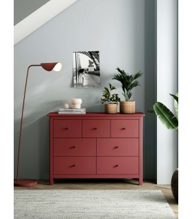 Cómoda pino lacado en rojo de gran capacidad 7 cajones mdmhogar