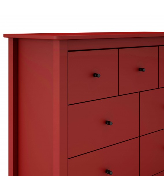 Cómoda pino lacado en rojo de gran capacidad 7 cajones mdmhogar