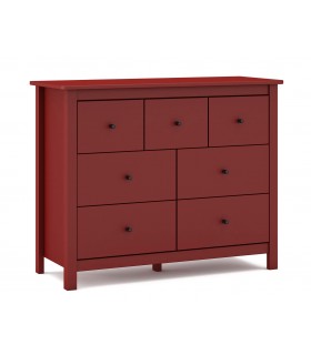 Cómoda pino lacado en rojo de gran capacidad 7 cajones mdmhogar