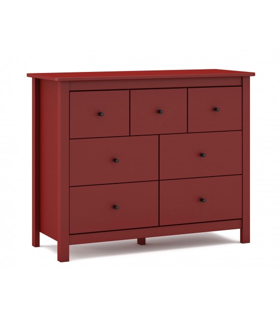 Cómoda pino lacado en rojo de gran capacidad 7 cajones mdmhogar