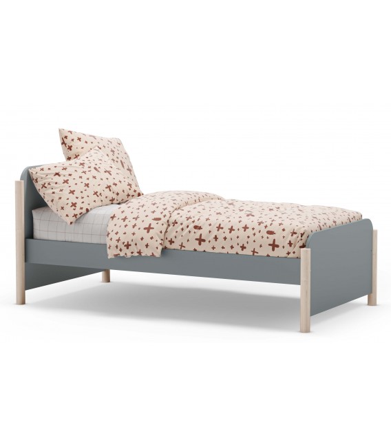 Cama individual realizada en madera de pino natural y laca gris mdmhogar