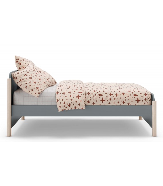 Cama individual realizada en madera de pino natural y laca gris mdmhogar