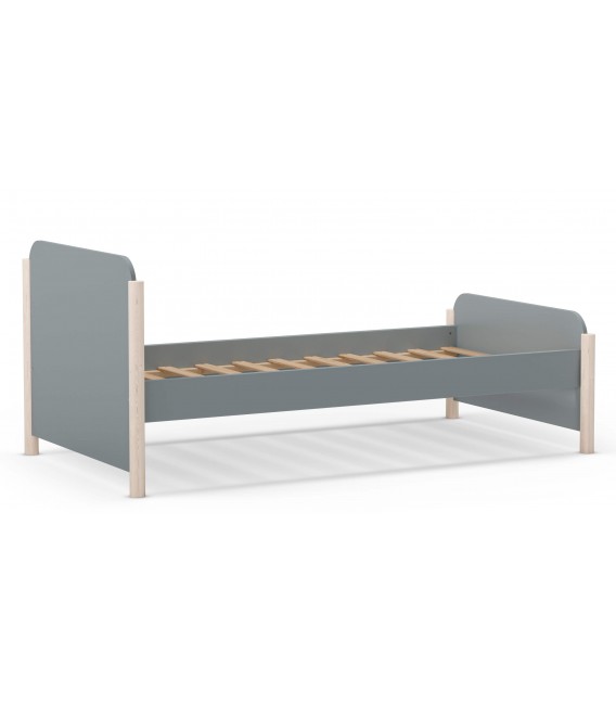 Cama individual realizada en madera de pino natural y laca gris mdmhogar