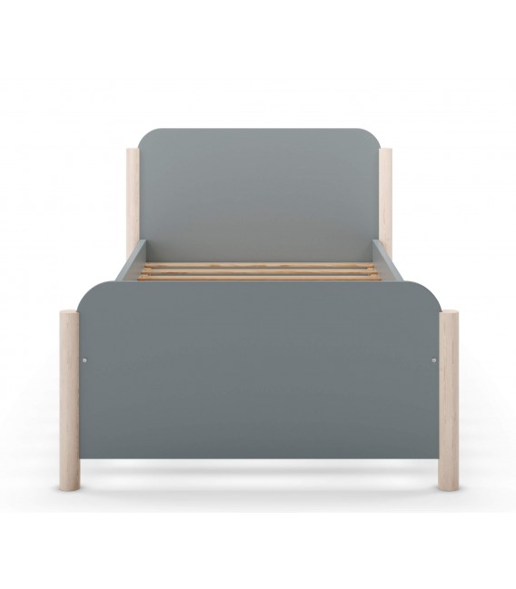 Cama individual realizada en madera de pino natural y laca gris mdmhogar