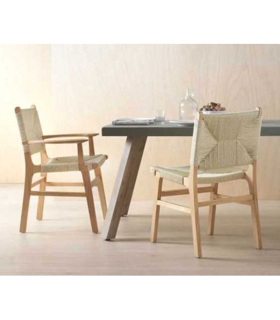 Silla cómoda madera hevea natural respaldo y asiento yute natural mdmhogar