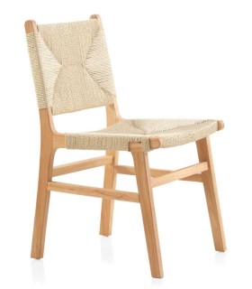 Silla cómoda madera hevea natural respaldo y asiento yute natural mdmhogar