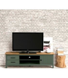Mueble de TV realizado en pino natural combinado con laca verde mdmhogar