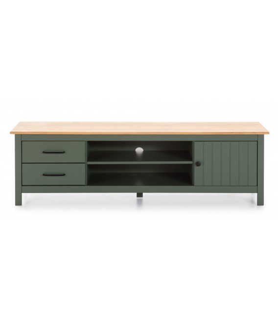 Mueble de TV realizado en pino natural combinado con laca verde mdmhogar