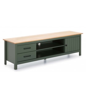 Mueble de TV realizado en pino natural combinado con laca verde mdmhogar