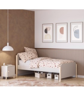 Cama individual madera de pino natural y mdf lacado en color topo mdmhogar