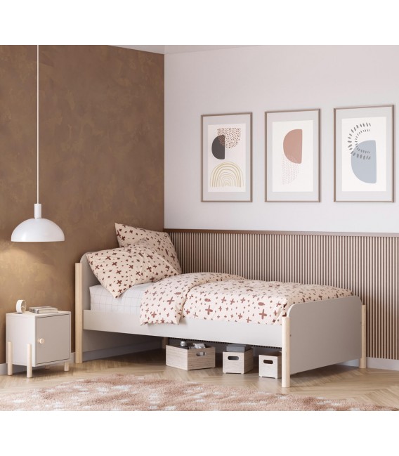 Cama individual madera de pino natural y mdf lacado en color topo mdmhogar