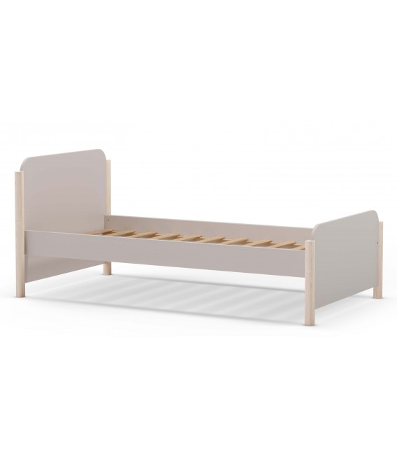 Cama individual madera de pino natural y mdf lacado en color topo mdmhogar
