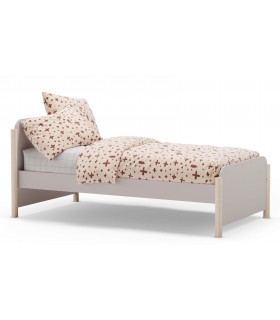 Cama individual madera de pino natural y mdf lacado en color topo mdmhogar