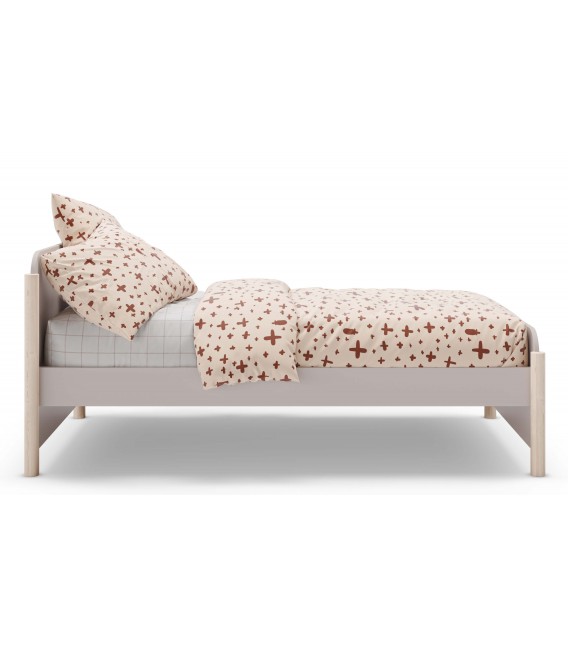 Cama individual madera de pino natural y mdf lacado en color topo mdmhogar