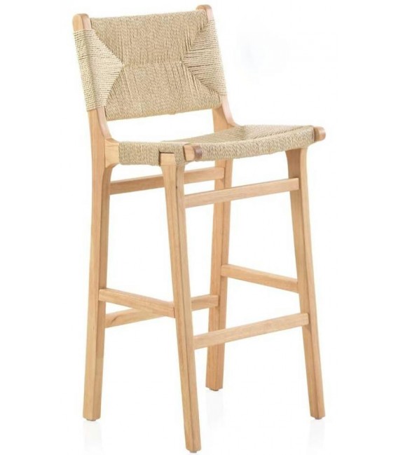 Taburete de barra cómodo madera de hevea y yute trenzado natural mdmhogar