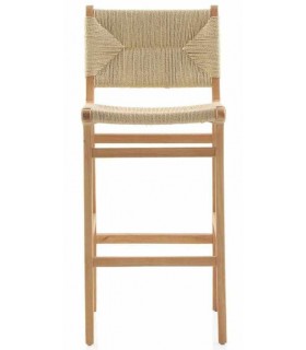 Taburete de barra cómodo madera de hevea y yute trenzado natural mdmhogar