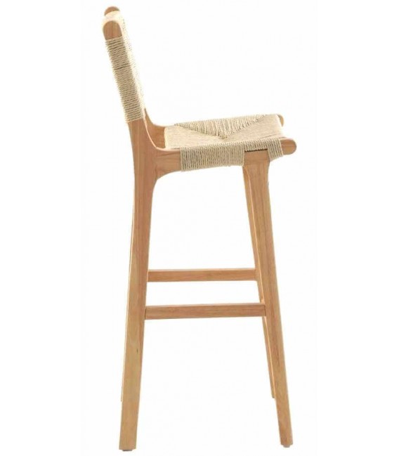 Taburete de barra cómodo madera de hevea y yute trenzado natural mdmhogar
