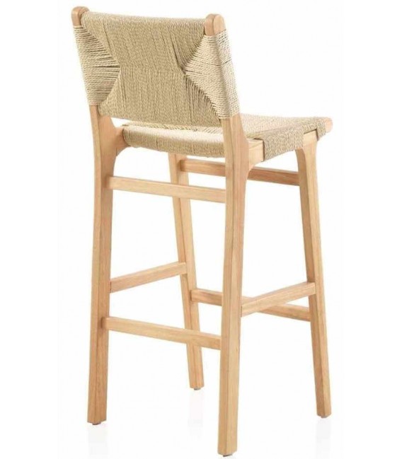 Taburete de barra cómodo madera de hevea y yute trenzado natural mdmhogar