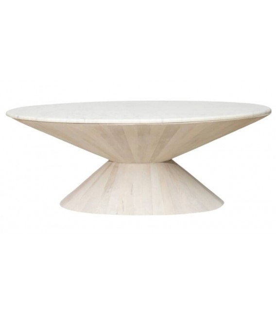 MESA DE CENTRO OVALADA 122 X 69 X 45 PORTIS MADERA NATURAL Y MARMOL