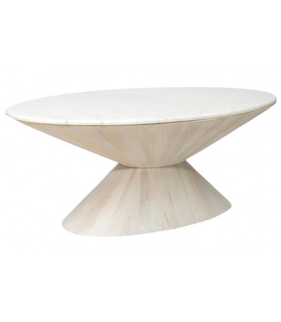 MESA DE CENTRO OVALADA 122 X 69 X 45 PORTIS MADERA NATURAL Y MARMOL