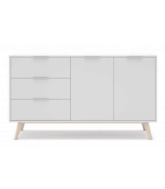 Bonito aparador de línea nórdica lacado en blanco y madera natural  mdmhogar