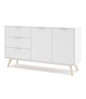 Bonito aparador de línea nórdica lacado en blanco y madera natural  mdmhogar