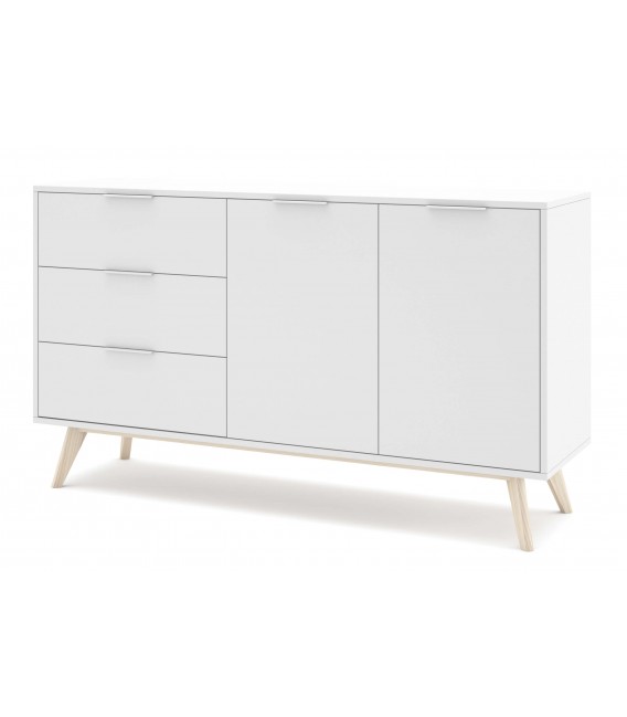 Bonito aparador de línea nórdica lacado en blanco y madera natural  mdmhogar