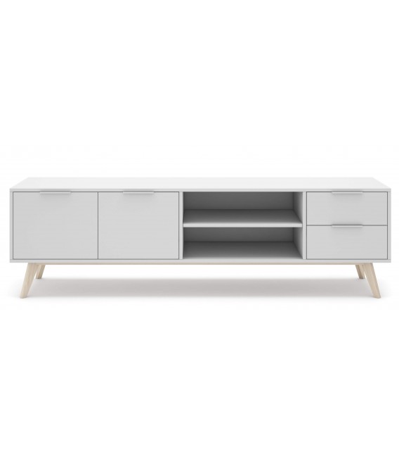 Mueble de TV grande nórdico lacado blanco y madera natural mdmhogar
