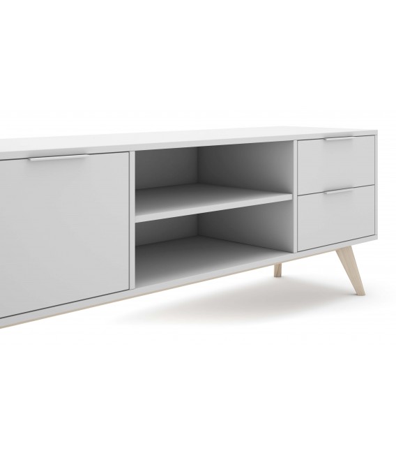 Mueble de TV grande nórdico lacado blanco y madera natural mdmhogar