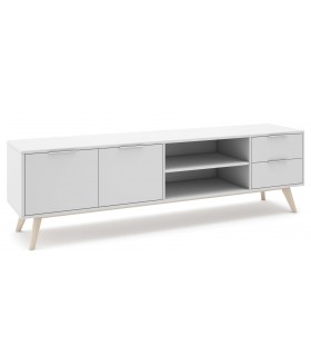 Mueble de TV grande nórdico lacado blanco y madera natural mdmhogar
