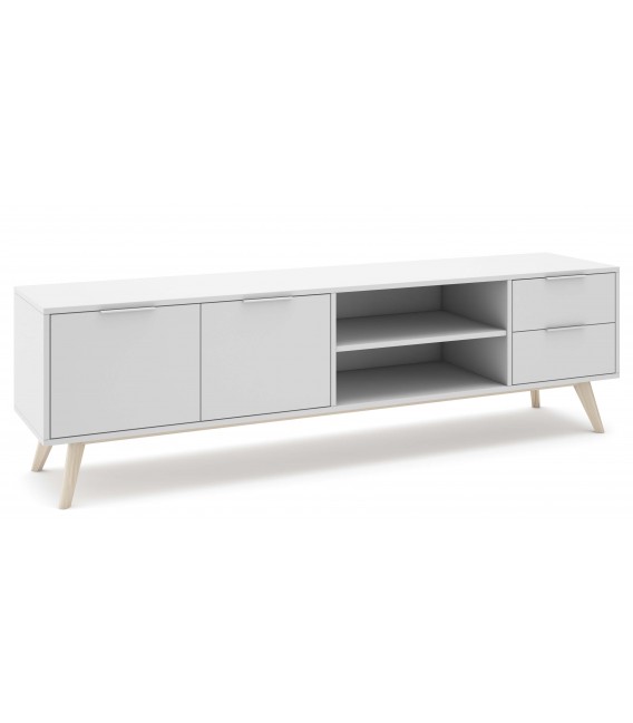 Mueble de TV grande nórdico lacado blanco y madera natural mdmhogar