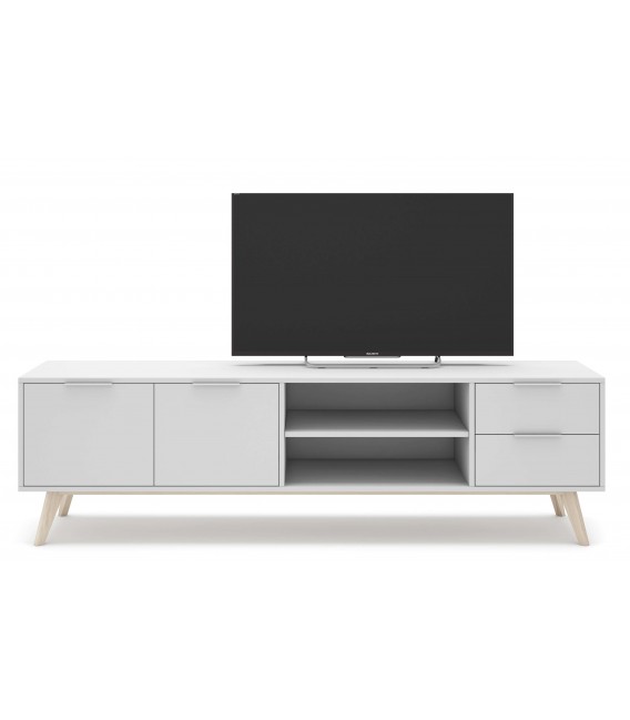 Mueble de TV grande nórdico lacado blanco y madera natural mdmhogar
