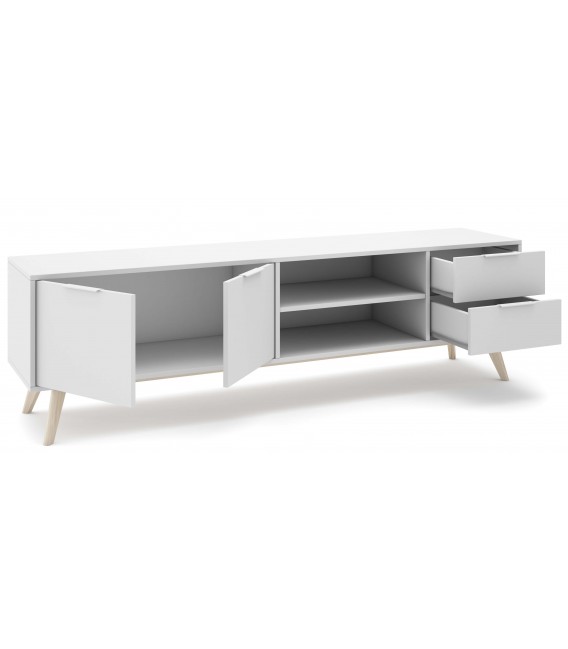 Mueble de TV grande nórdico lacado blanco y madera natural mdmhogar