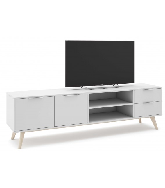 Mueble de TV grande nórdico lacado blanco y madera natural mdmhogar