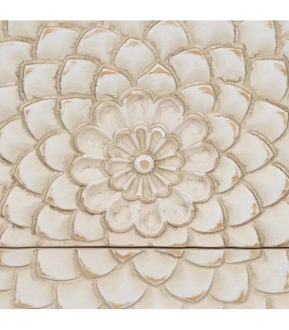 Mesita de noche grande color nogal cajones tallados blanco rozado mdmhogar