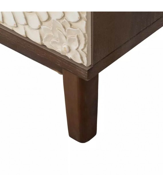 Mesita de noche grande color nogal cajones tallados blanco rozado mdmhogar