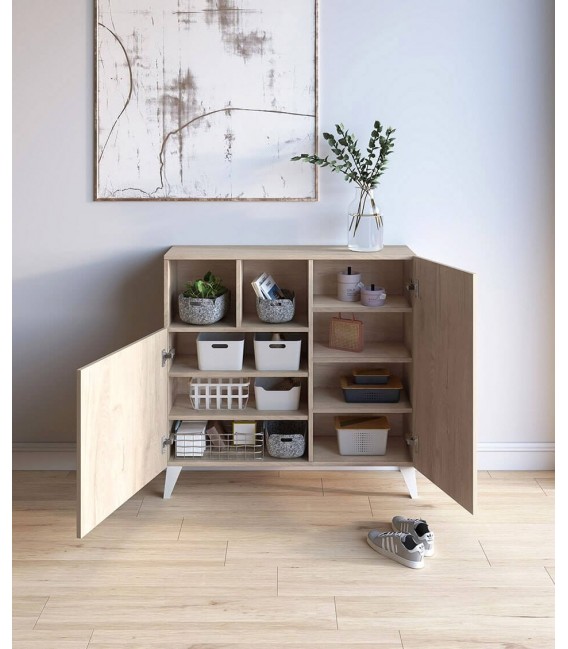 Zapatero 12 a 14 pares melamina imitación roble natural patas blancas mdmhogar