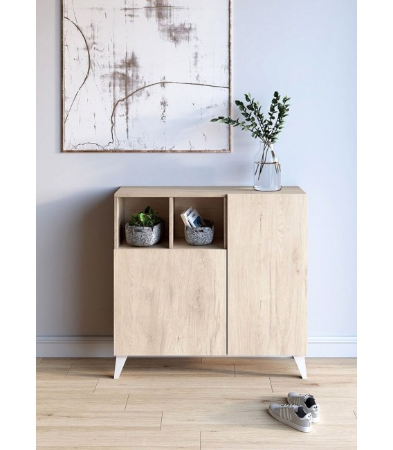 Zapatero 12 a 14 pares melamina imitación roble natural patas blancas mdmhogar