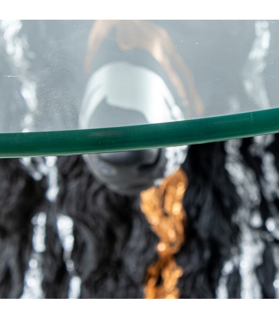 Mesita auxiliar original figura perro negro dorado blanco y cristal. mdmhogar