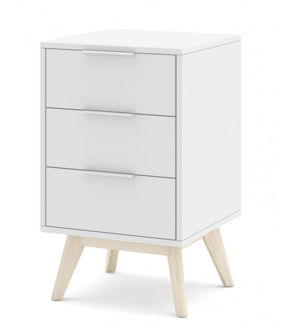 Mesita de noche estilo nórdico lacado en color blanco y madera natural mdmhogar