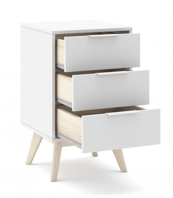 Mesita de noche estilo nórdico lacado en color blanco y madera natural mdmhogar